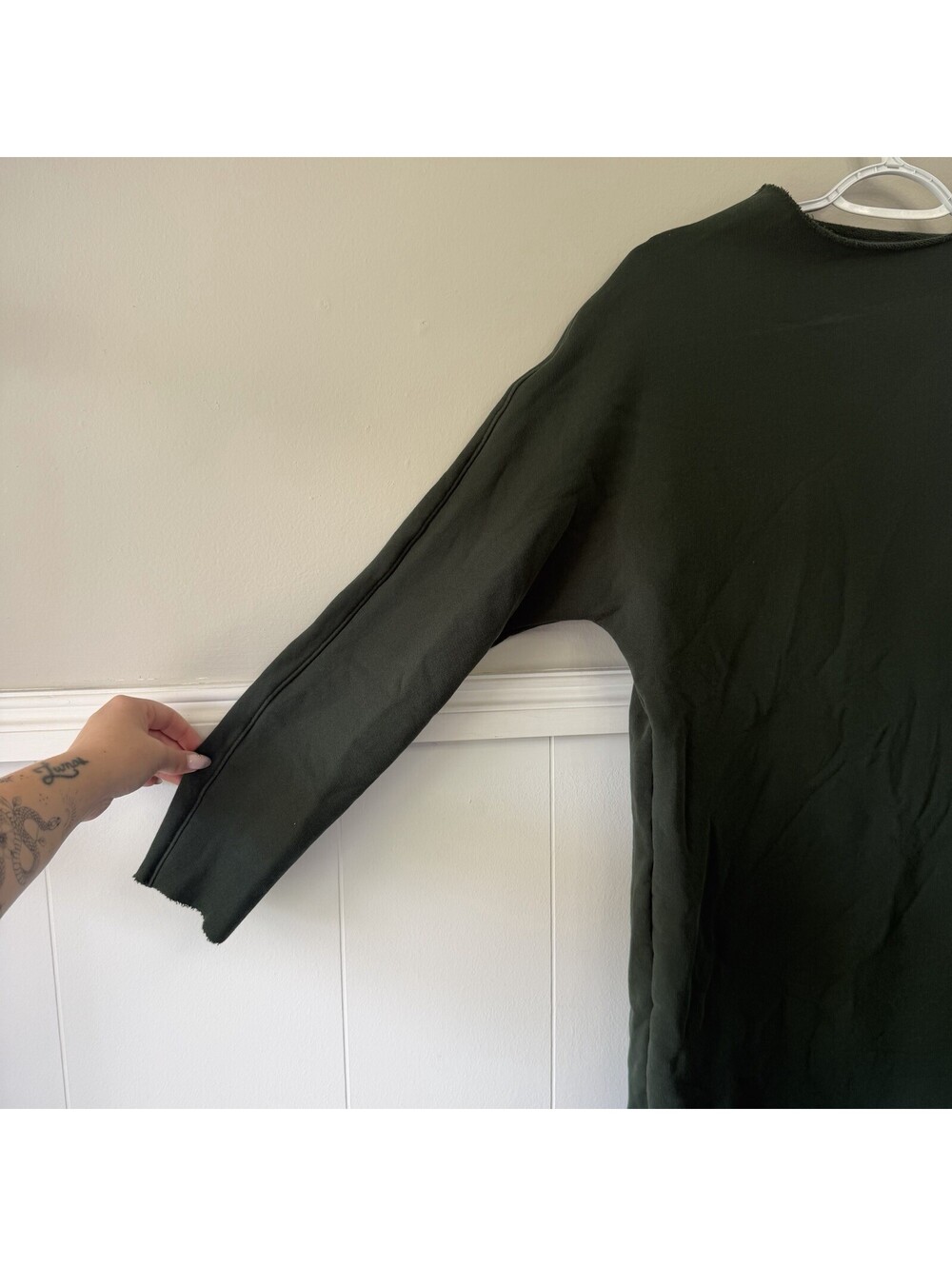 Frank & Eileen Izzie Sweatshirt Party Dress Evergreen Funnel Neck Size S Cotton - Picture 3 of 6
